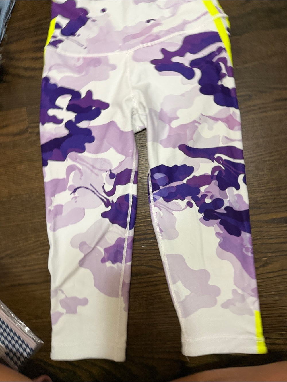 Peloton Purple Camo cropped Leggings with Neon Accents